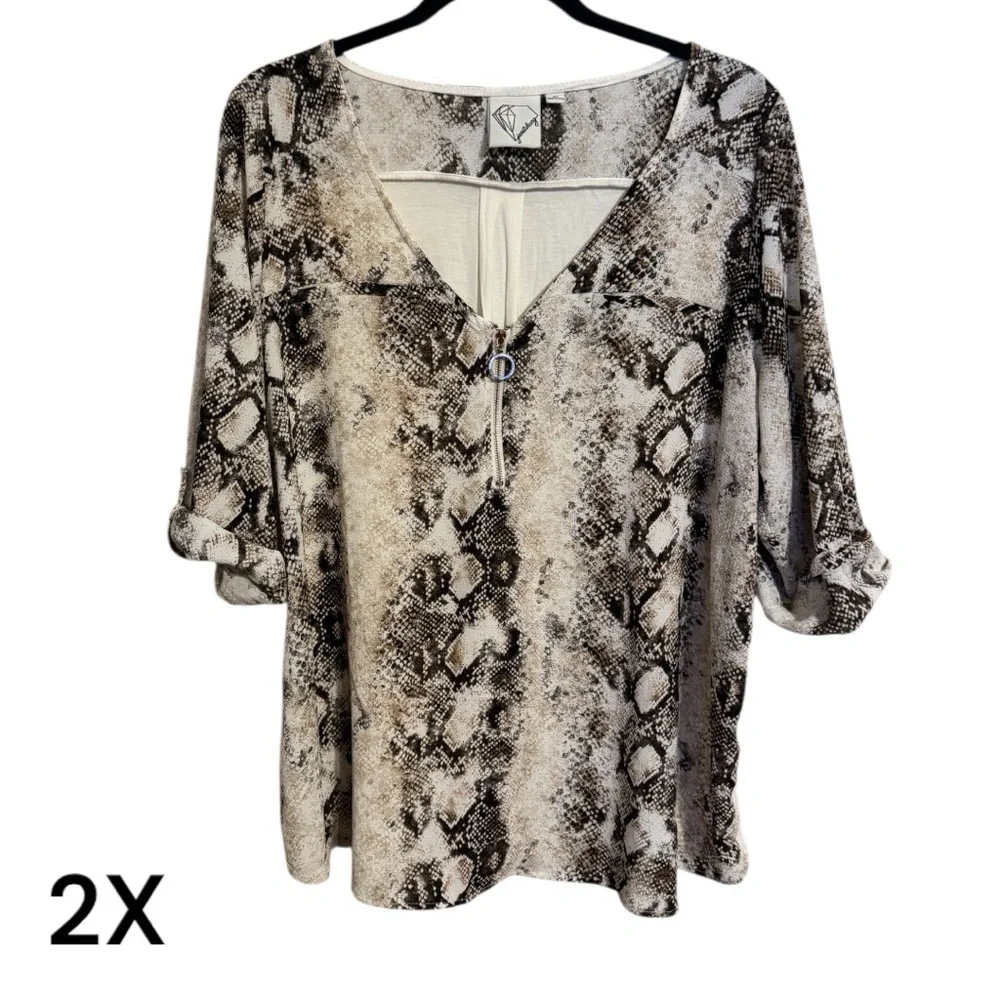 ❤️SNAKE PRINT w/GOLD TONE HARDWARE TOP PLUS: 2X #T - Picture 1 of 9